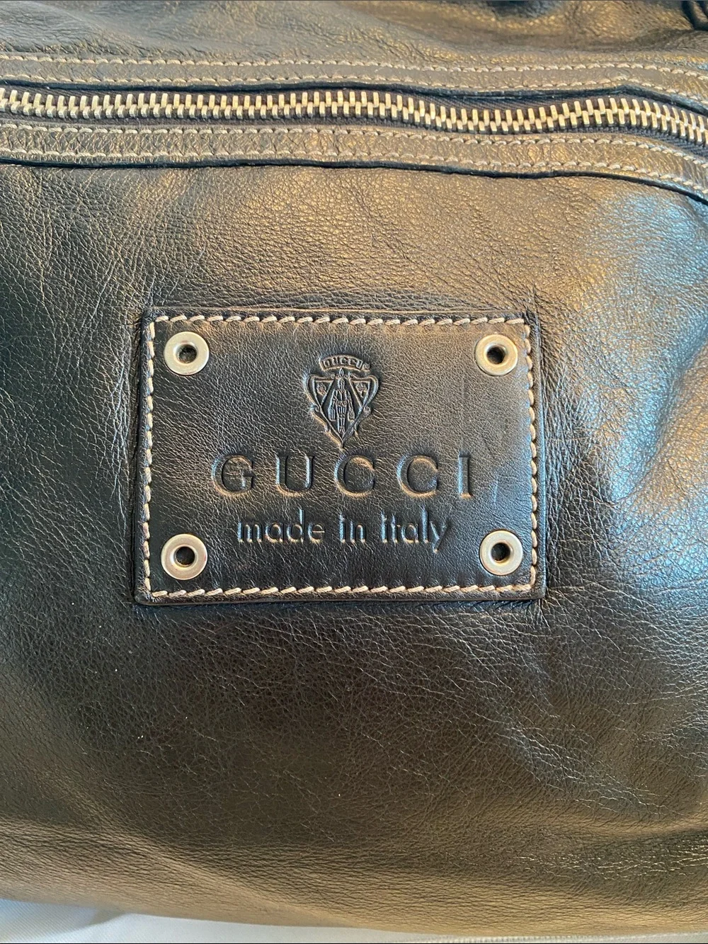 Gucci Large Black Leather shoulder Bag with Braided Strap 189678